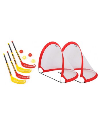 Funhockey Komplettset mit 2x2er Set Schläger und Pop-up Tor MAXI-Set